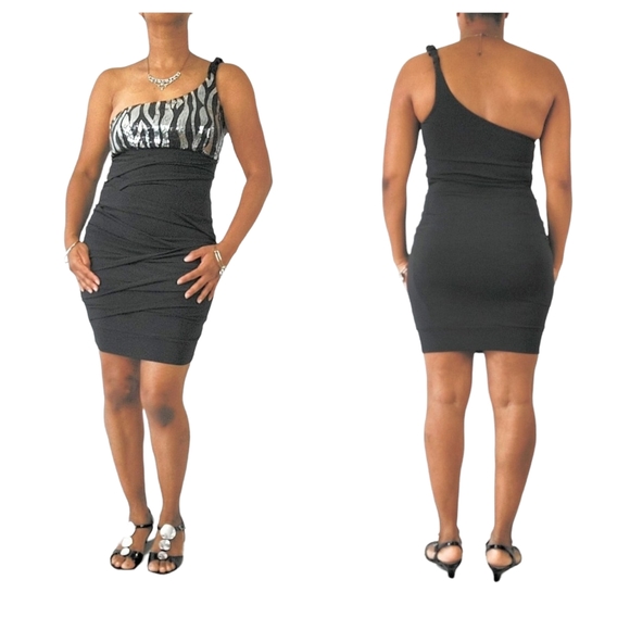 Ruby Rox One Shoulder Ruched Sequin Mini Dress - Picture 1 of 11